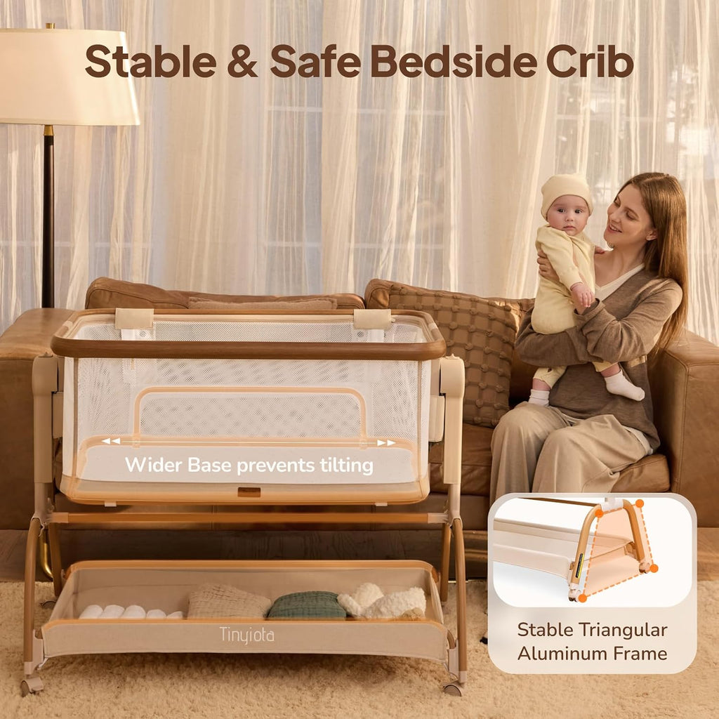 3 in 1 Baby Bassinet,Rocking Bedside Crib Sleeper for Newborns,Adjustable Height Bassinet with Mattress and