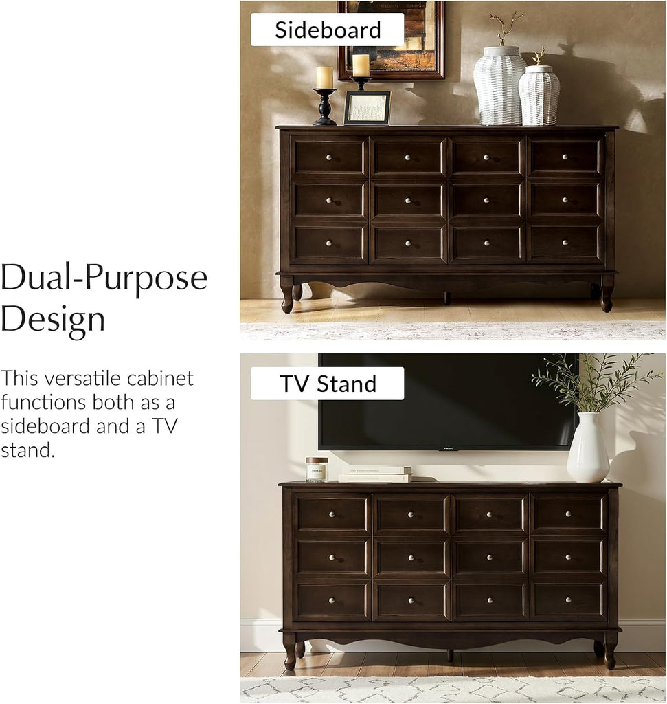 Transitional Solid Wood Sideboard with Adjustable Shelves, 58" Spacious Storage Sideboard