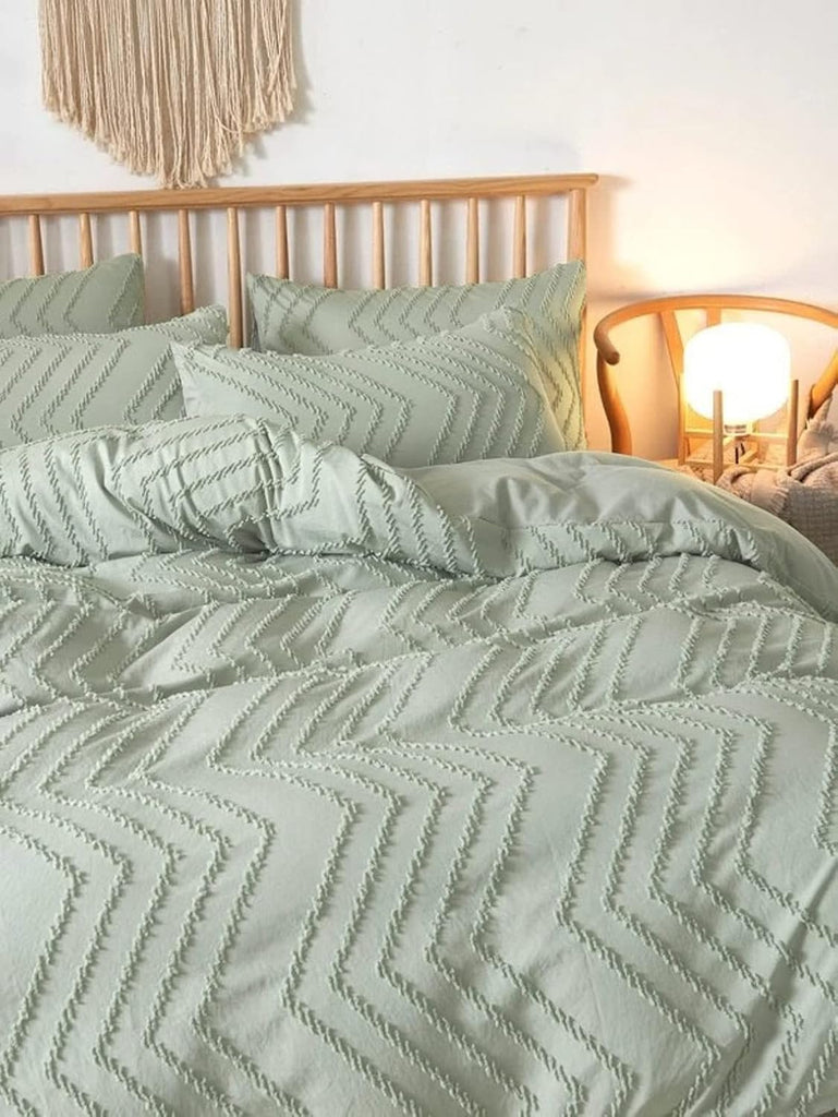 Sage Green King Comforter Set 3 Pcs, Tufted Jacquard Boho Soft Reversible Down Alternative Microfiber Bedding