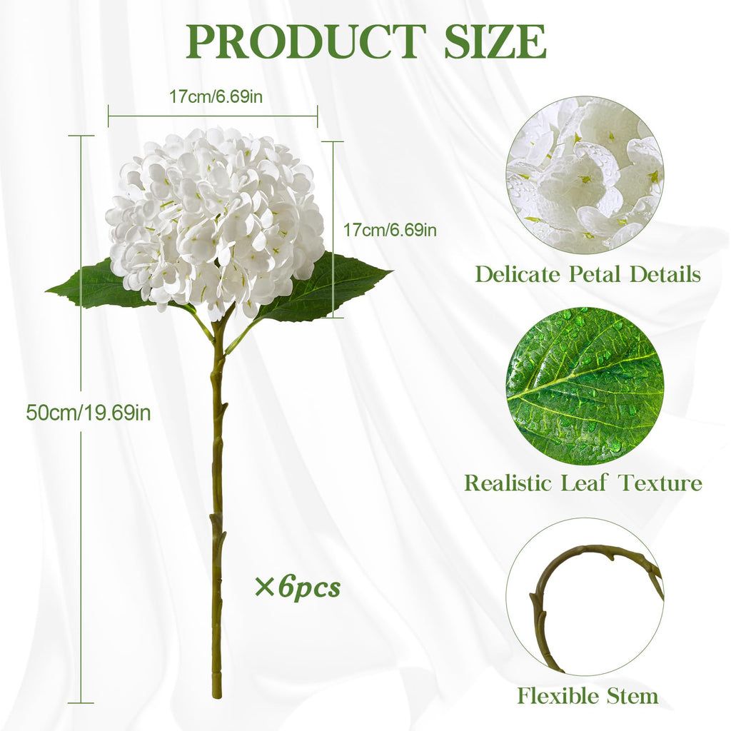 6PCS Real Touch White Artificial with Long Stem