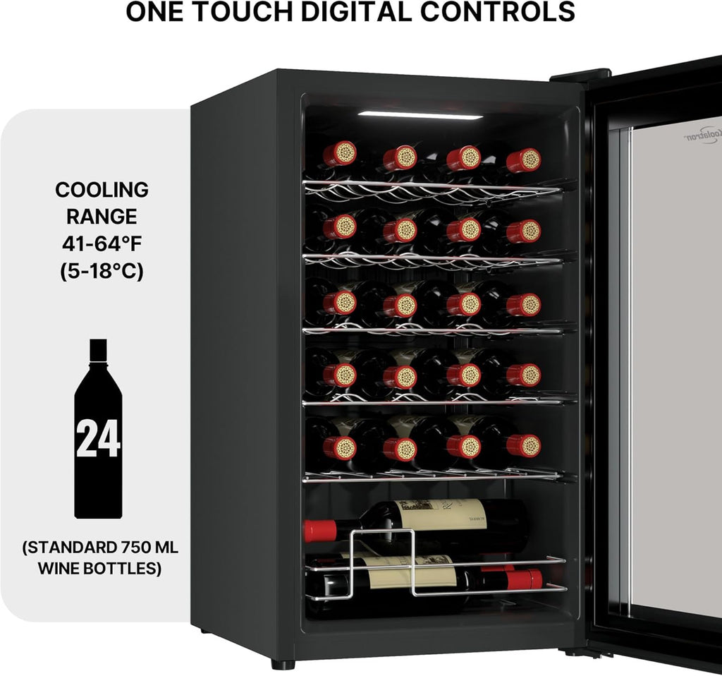 24 Bottle Wine Fridge - Freestanding Wine Cooler with Glass Door, 2.4 cu. ft (68