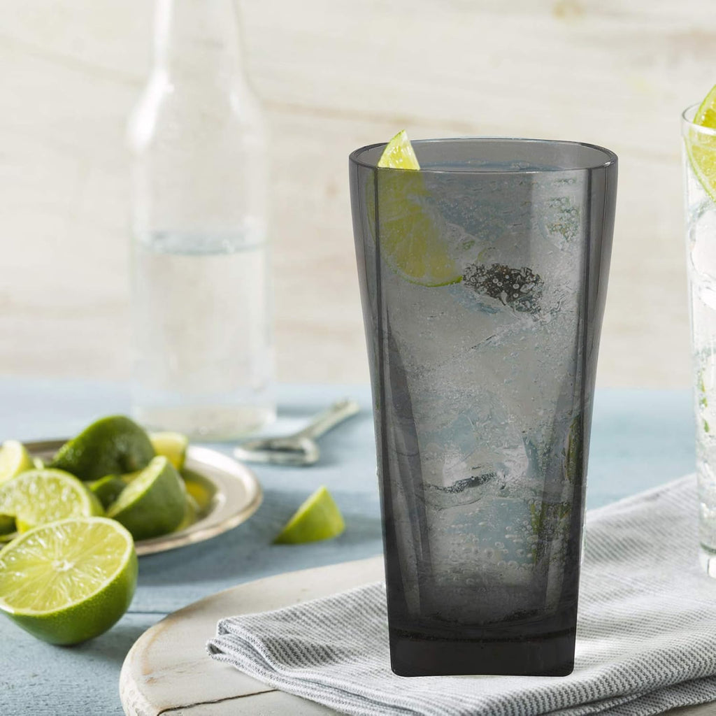 20-Ounce Reusable Plastic Water Tumbler, Clear Shatterproof Drinking Glasses, BPA Free, Set of 6 (20 Oz, Gray)