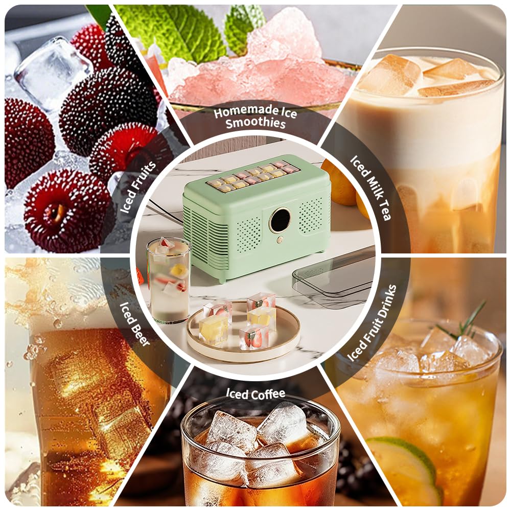 Portable Ice Maker, Fast Ice Making, Quiet, Energy-Efficient, with Ice-Cubes Detachment Rack and Removable Top Cover