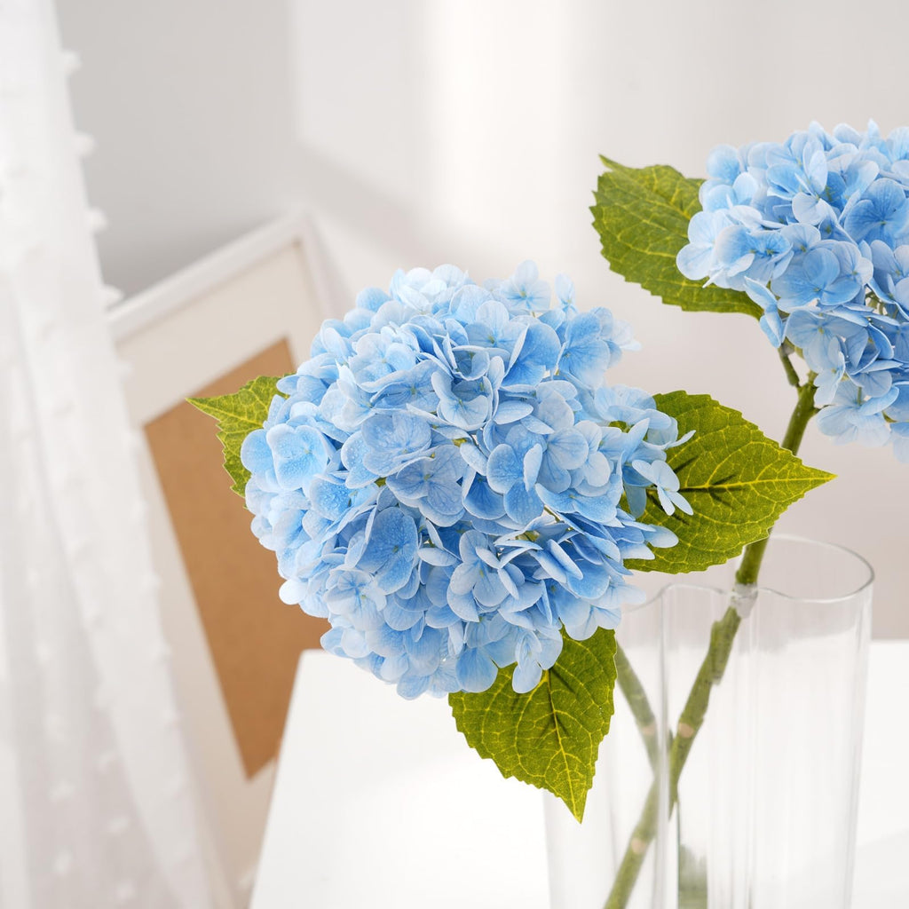 21" Real Touch Blue Hydrangea Artificial Flowers with Long Stem & Leaves, Full Latex Faux Hydrangea Flowers Decor