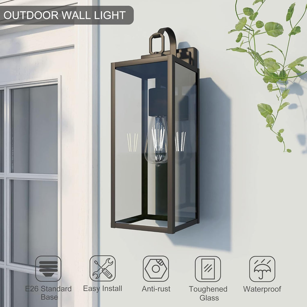 Large Size Outdoor Wall Lights, 2 Pack 18 Inch Matte Black Exterior Light Fixture with Clear Glass Shade