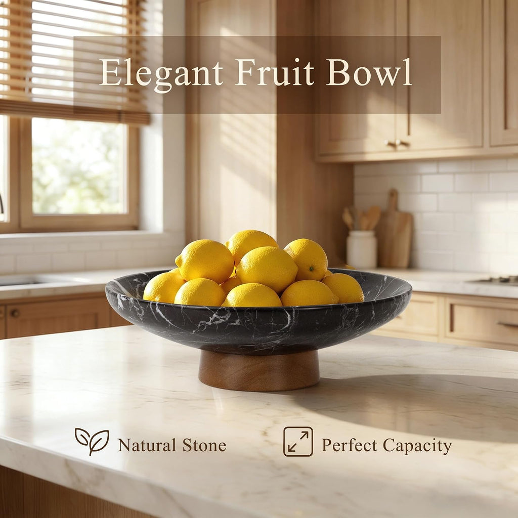 Marble Decorative Fruit Bowl Decor Entryway Pedestal Bowl - Black | 11" Handcrafted Natural Stone Dining Table