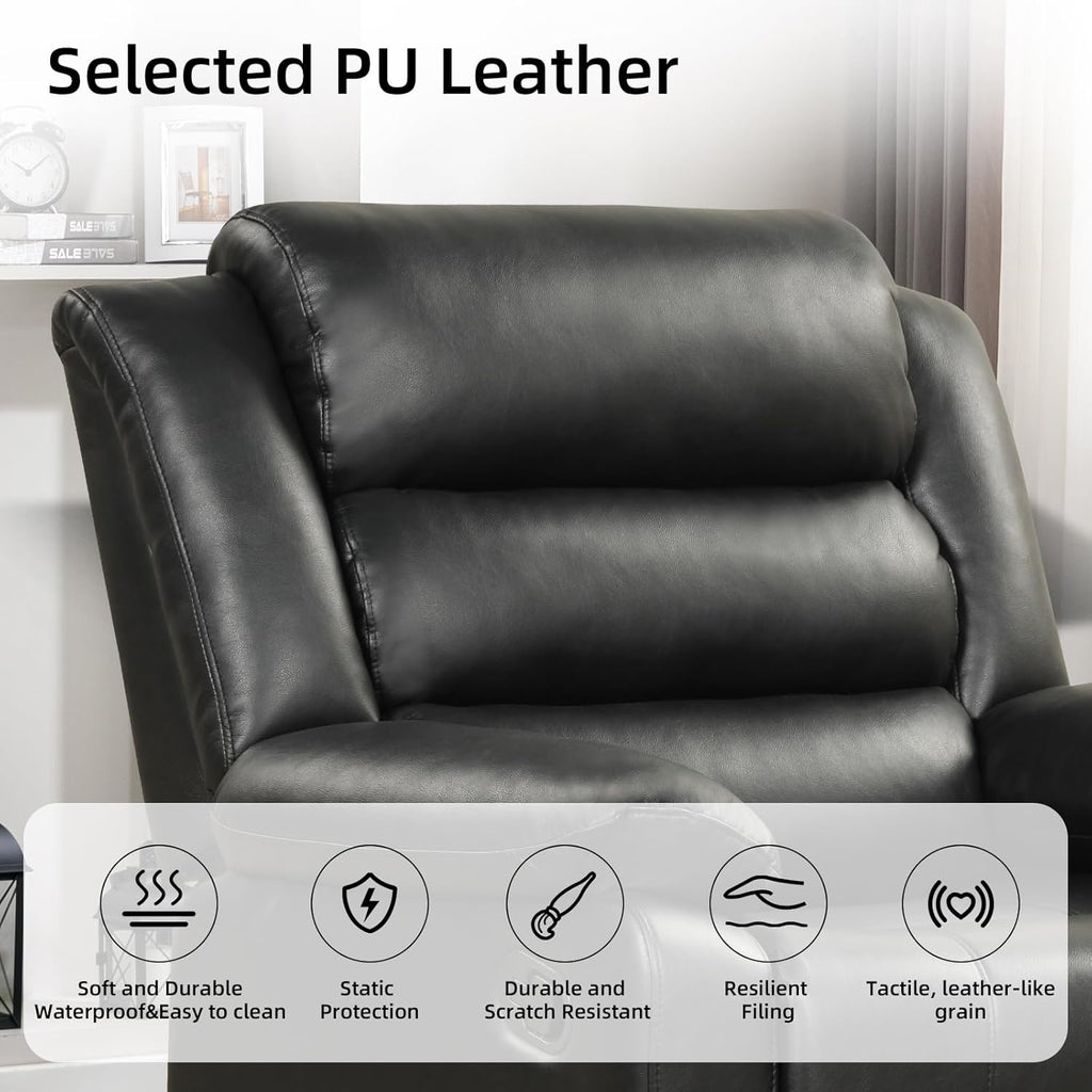 Manual Recliner Chair with Overstuffed Arm and Extra-Padded Back, Breathable PU Leather Reclining Chair for Adults
