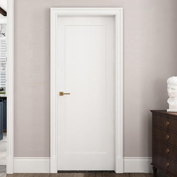 30"x80" 1-Panel Prefinished Laminate White Hollow Core Door Slab, Pre-Assembled Waterproof Shaker Style Interior Door