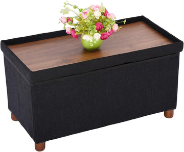 30 Inches Storage Ottoman Bench, Storage Bench with Wooden Legs Ottoman Foot Rest Removeable Lid End of Bed, Linen