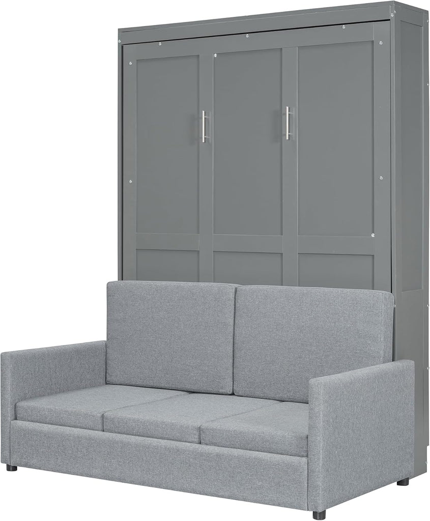 Murphy Bed Full Wall Bed with Sofa,can be Folded,Multifunctional Wood Hideaway Cabinet Bed Frame,Slat Support,Save