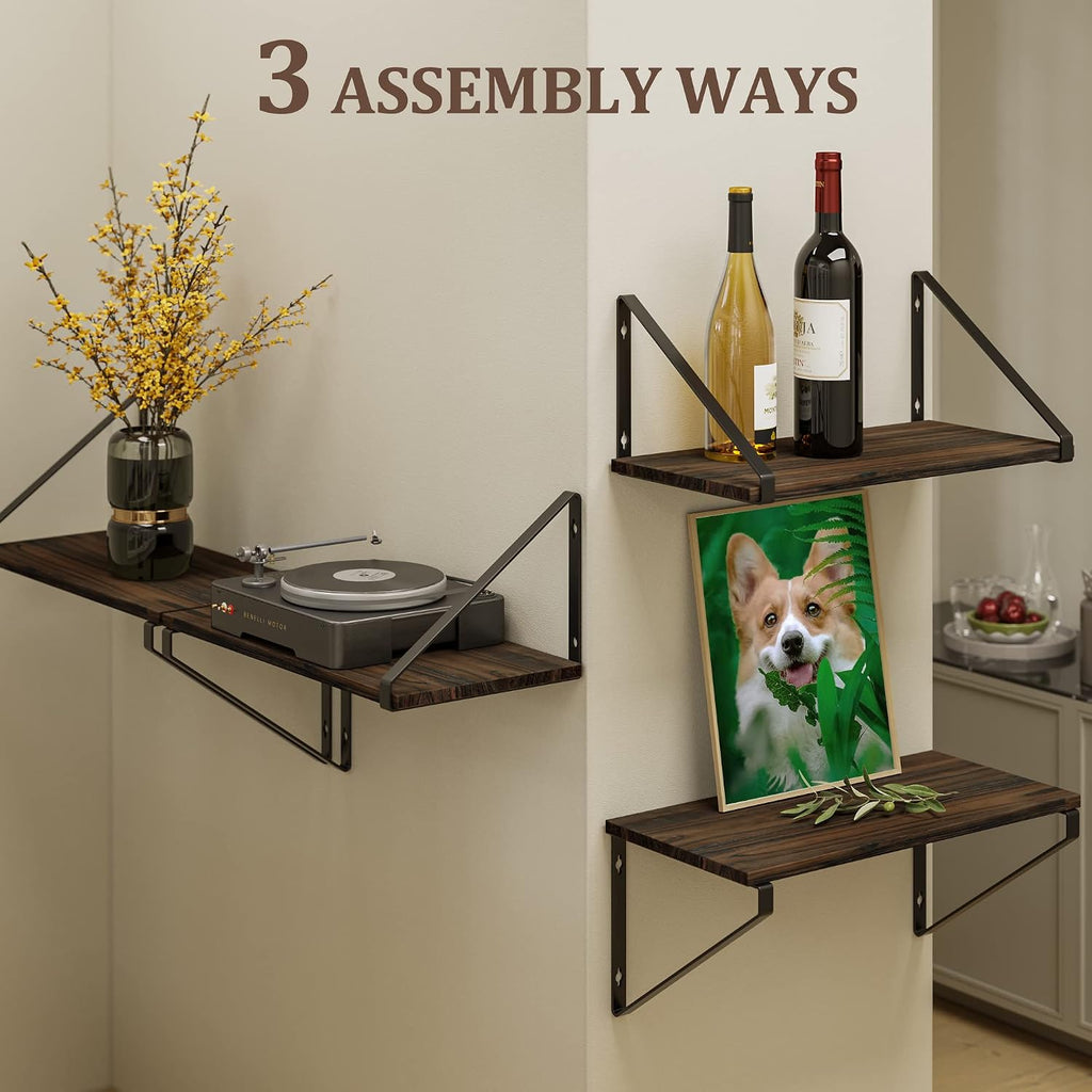Floating Shelves Rustic Wood Wall Shelf, Small Bookshelf , with Metal Bracket