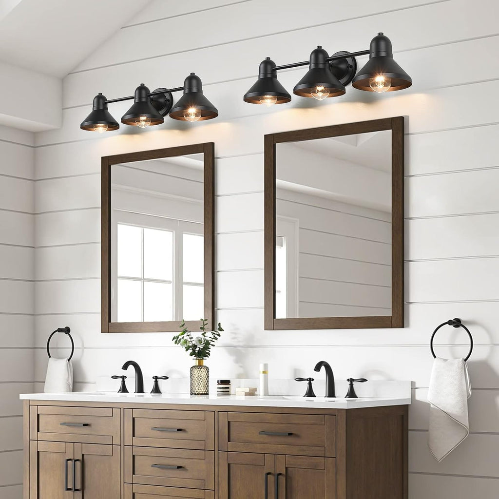 Bathroom Light Fixtures,3-Light Black Metal Vanity Light Over Mirror | Farmhouse Rustic Industrial Bathroom Vanity
