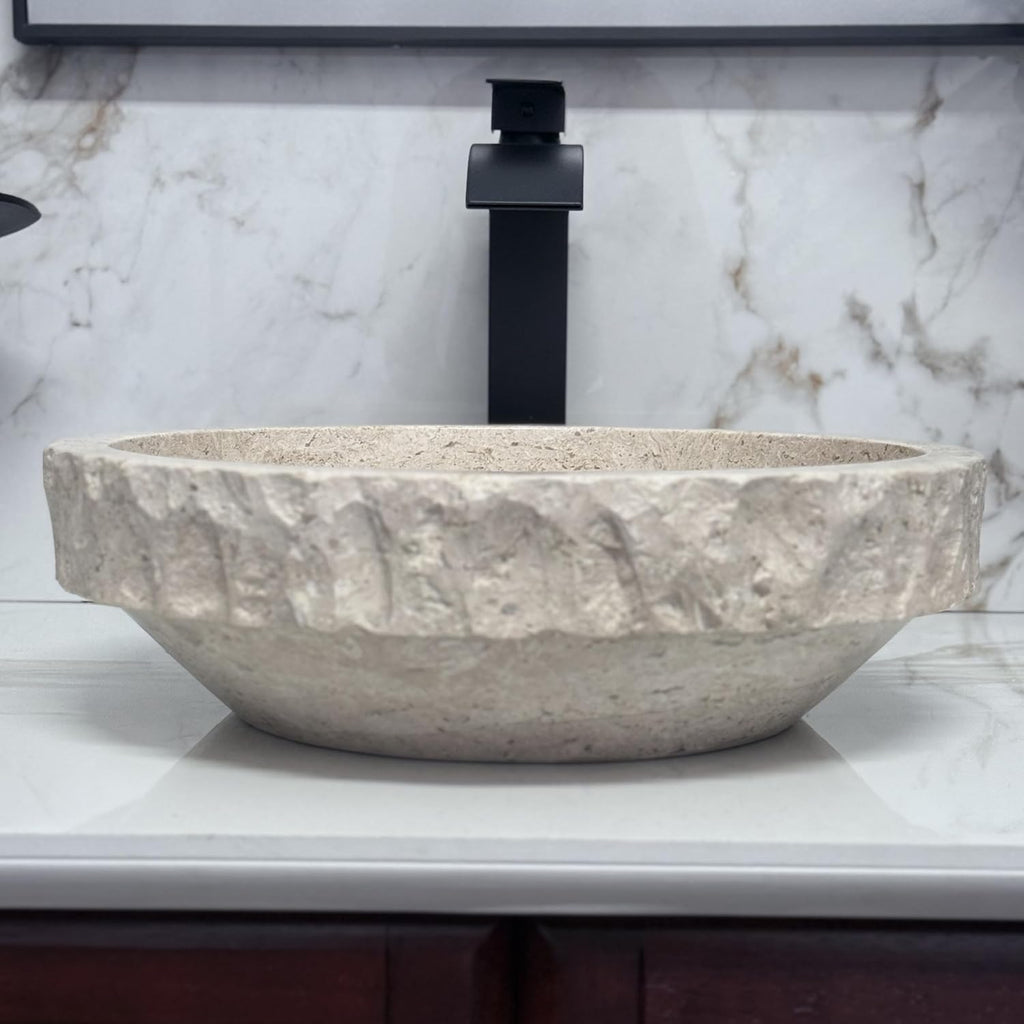 Shades of Nature Travertine Bathroom Sink - Modern Above Counter Bathroom Vessel Sink