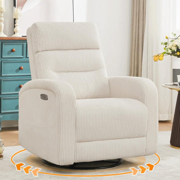 Power Swivel Rocker Recliner Chair,Nursery Glider Recliner,Cream White | 270° Swivel Rocker with Type-C & USB Port