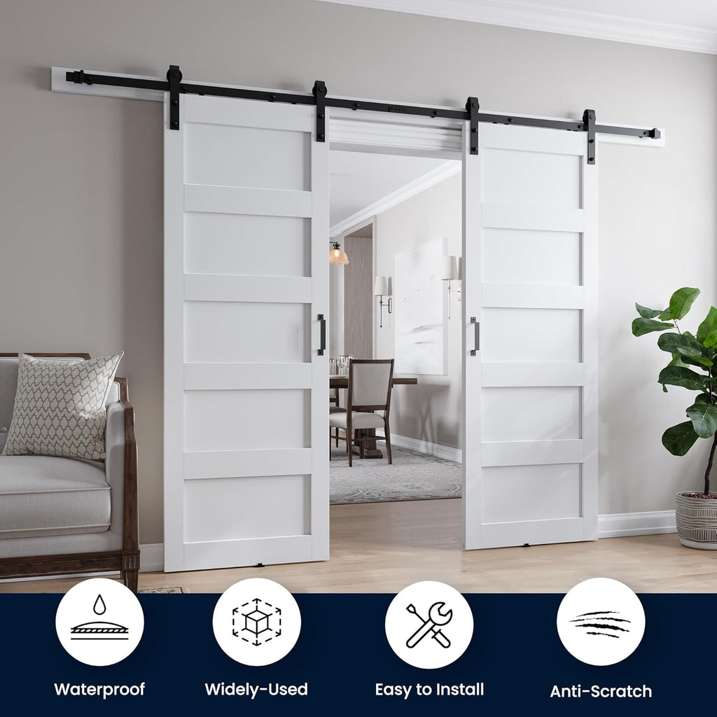 64in x 84in (Double 32x84 Door) White Barn Door with 11FT Sliding Door Hardware Track Kit Included, 