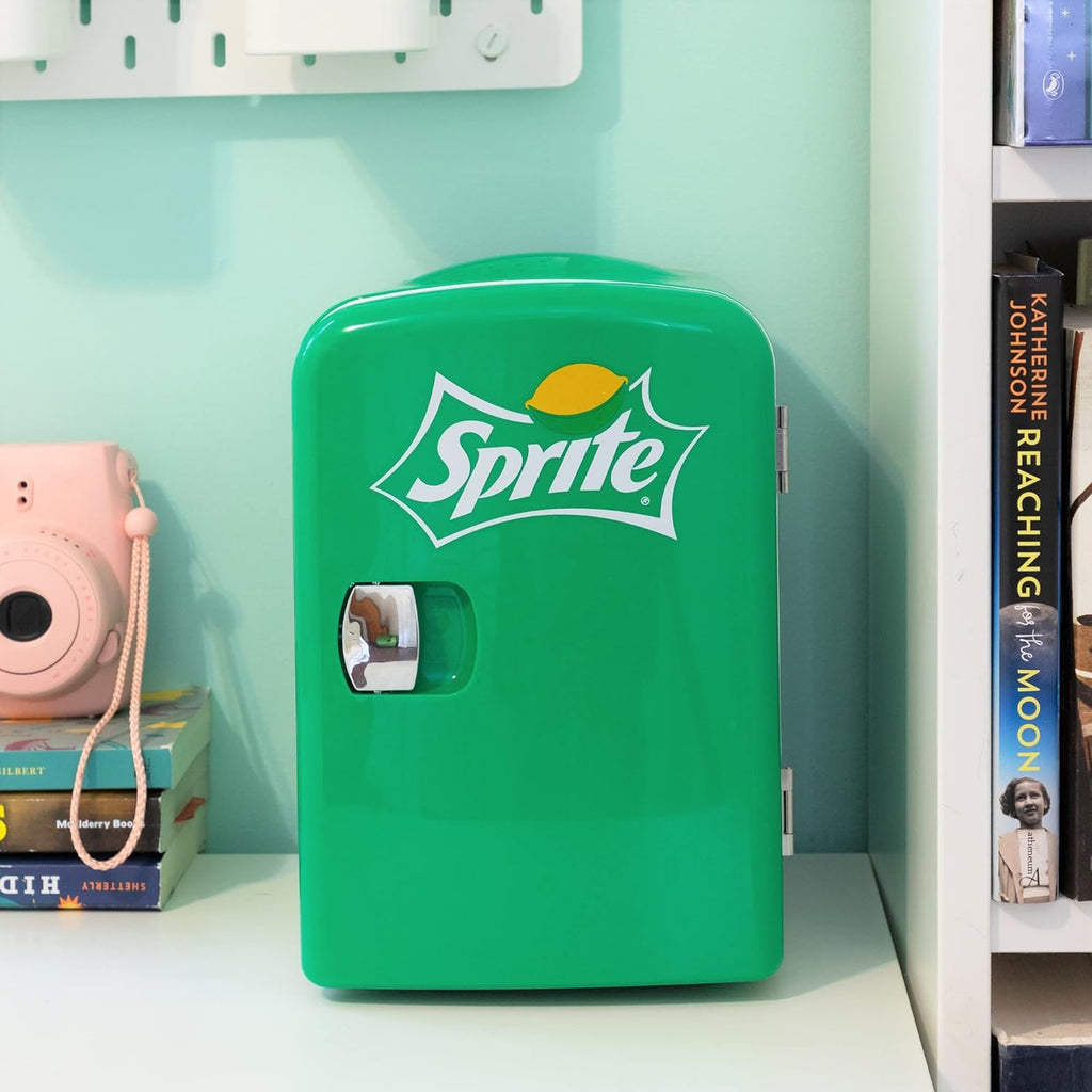 Sprite Mini Fridge 4L Portable Thermoelectric Cooler with Iconic Sprite Logo Dual Power 110V AC/12V DC for Home Office