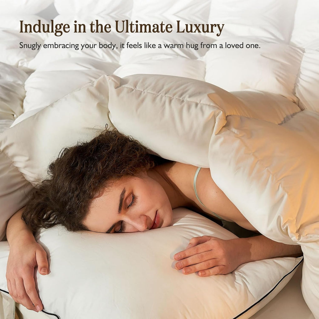 BPC Lightweight Organic Feather Down Comforter Twin, Hotel-Luxury Fluffy Duvet Insert with Cotton Cover and Puffy