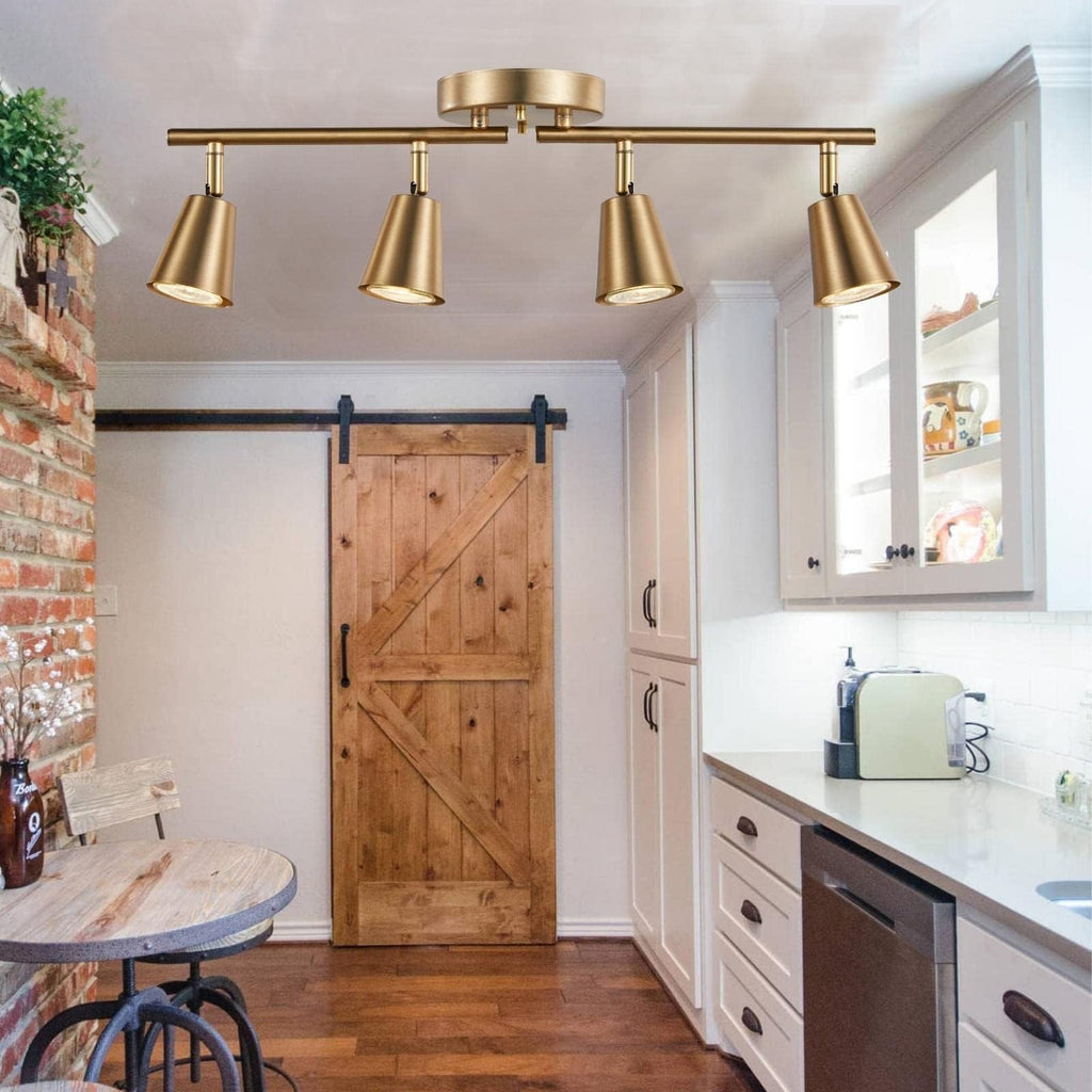 4 Light Track Lighting Kit, Matt Brass Finish Adjustable with Moden Flush Mount Ceiling Spotlight Improvement