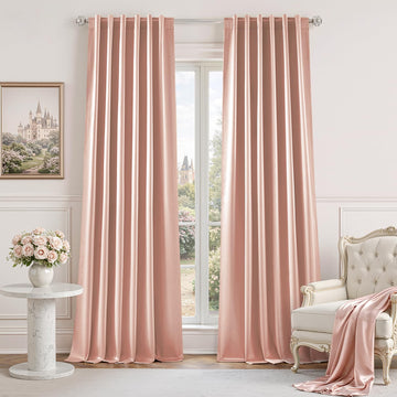 100% Blackout Faux Silk Blush Pink Curtains 52W x 108L 2 Panels