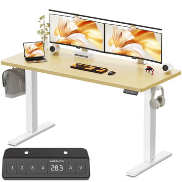48x24 Inches Height Adjustable Electric Standing Desk with 2 Hooks, Ergonomic Sit Stand up Desk with Splice Board