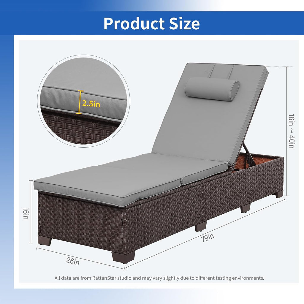 Brown Wicker Patio Chaise Lounge Chairs Set of 2 Outdoor Chaise Lounge Pool Lounge Chairs Poolside Recliner Chairs