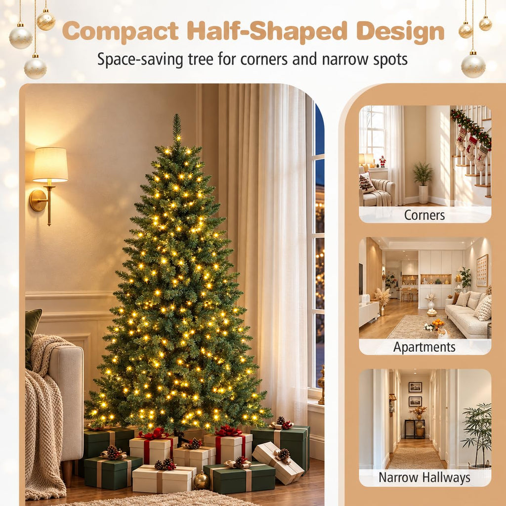 6 FT Pre-Lit Half Christmas Tree with 250 LED Lights, Easy Setup