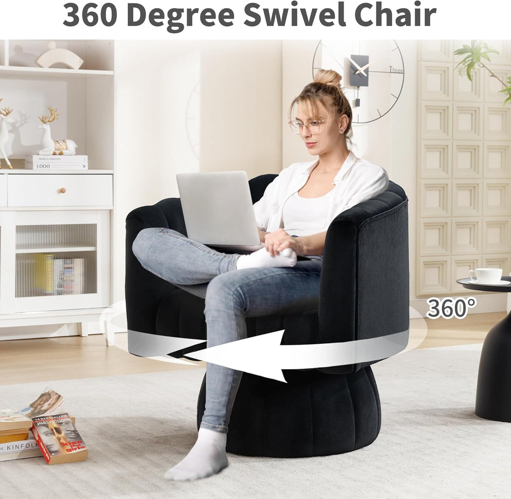 Swivel Accent Barrel Chair Set of 2- Cute Comfy Small Round 360° Arm Chair Velvet Sofa Club Reading Chair Bedroom