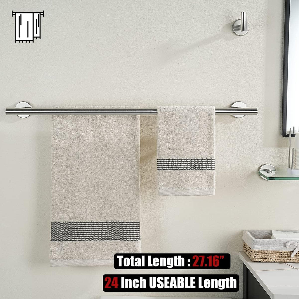 Bath Hardware Towel Bar Accessory Set, 5-Piece Bathroom Accessories Fixtures Set Brushed Finished Wall Mount Includes