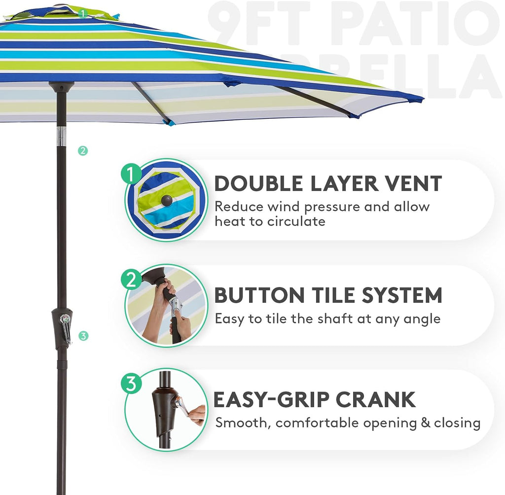 9FT Outdoor Patio Umbrella Outdoor Table Umbrella with Push Button Tilt and Crank - 9 ft