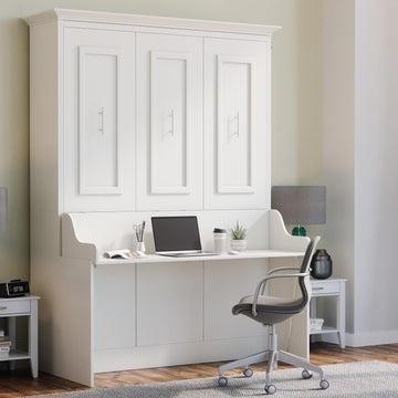 Queen Murphy Bed with Desk | Engineered and Solid Wood Construction | Smooth Painted Finish - No Melamine Used