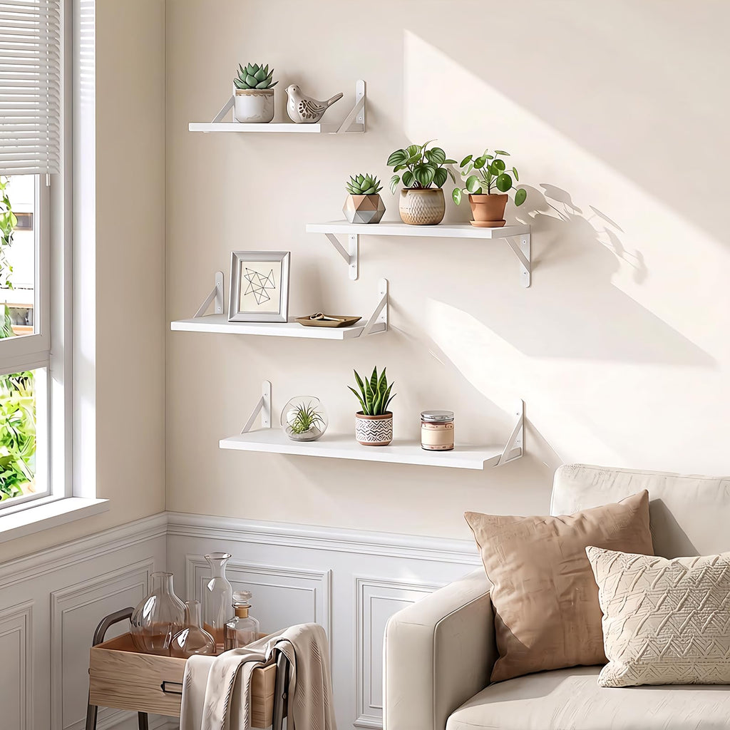 4 Different Sizes Floating Shelves for Wall Home Decor, White