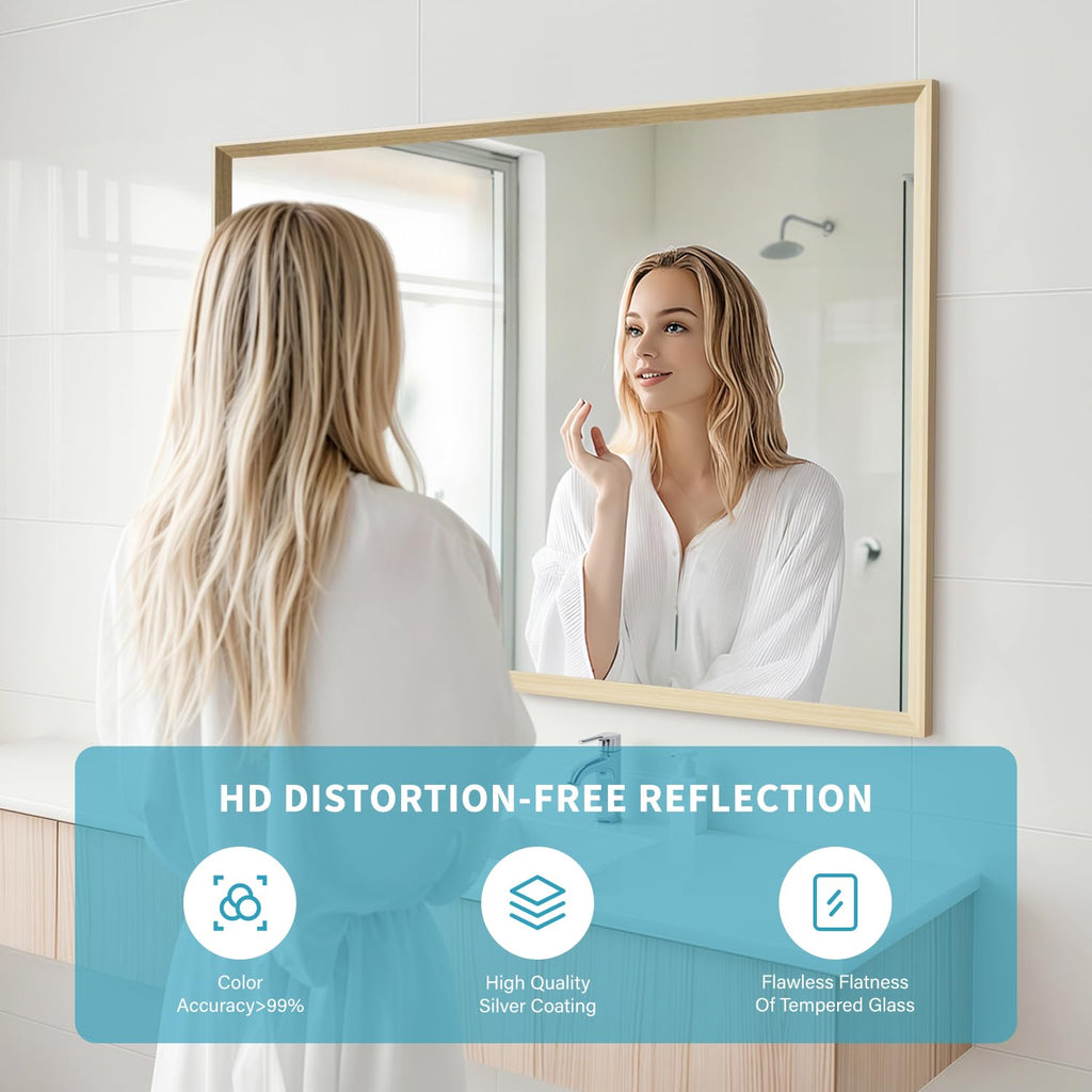 Oak Wood Effect Framed Wall Mirror, 30x40 Rectangle Mirror