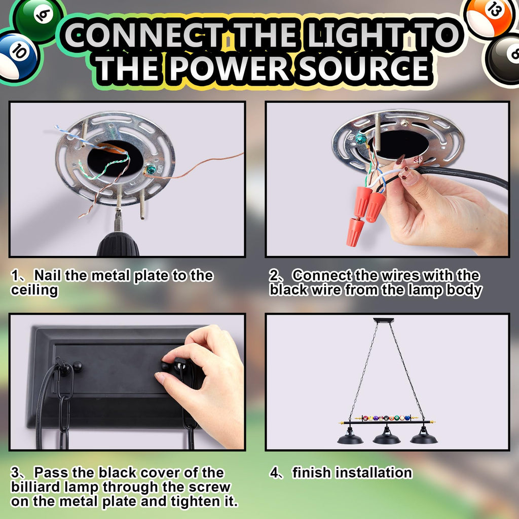 Adjustable Pool Table Lights, 3 Lights for 7'-8' Billiard Table