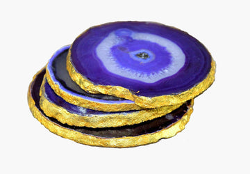 Natural Agate Coasters Bar Beer Coffee Tea Coaster - Set of 4 Coasters - Perfect Table Accessories Tableware (Blue)