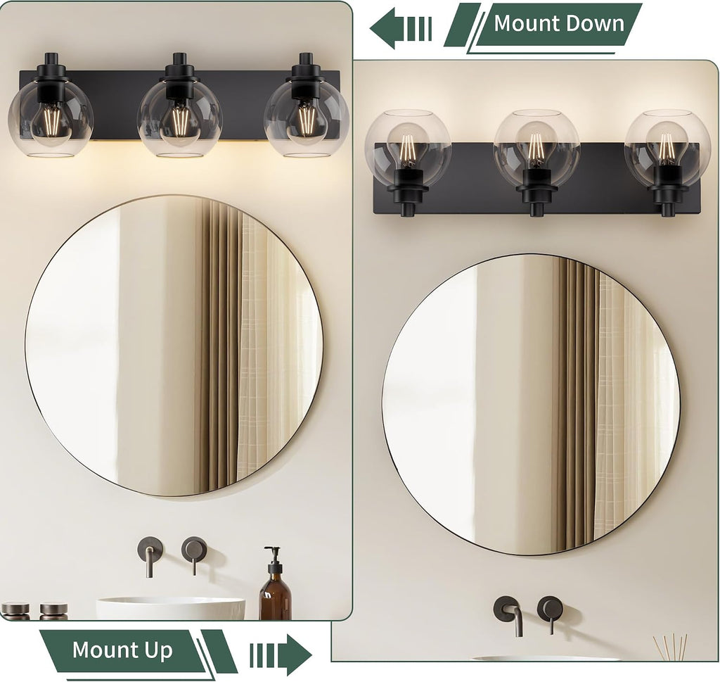 Bathroom Light Fixtures-Matte Black Vanity Lights , Modern Black Vanity Lights 3-Light Bathrooms Lighting Fixtures