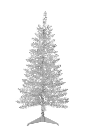 4ft Artificial Full Silver Christmas Tree with Separate Lights, Not Pre-lit Mini Silver Tinsel Pine Christmas Tree