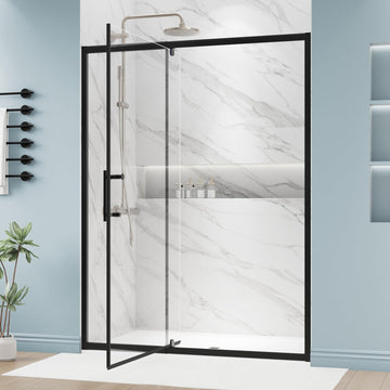 50-54.in W x 72.in Semi-Frameless Pivot Shower Door, Adjustable Swing Glass Shower Door