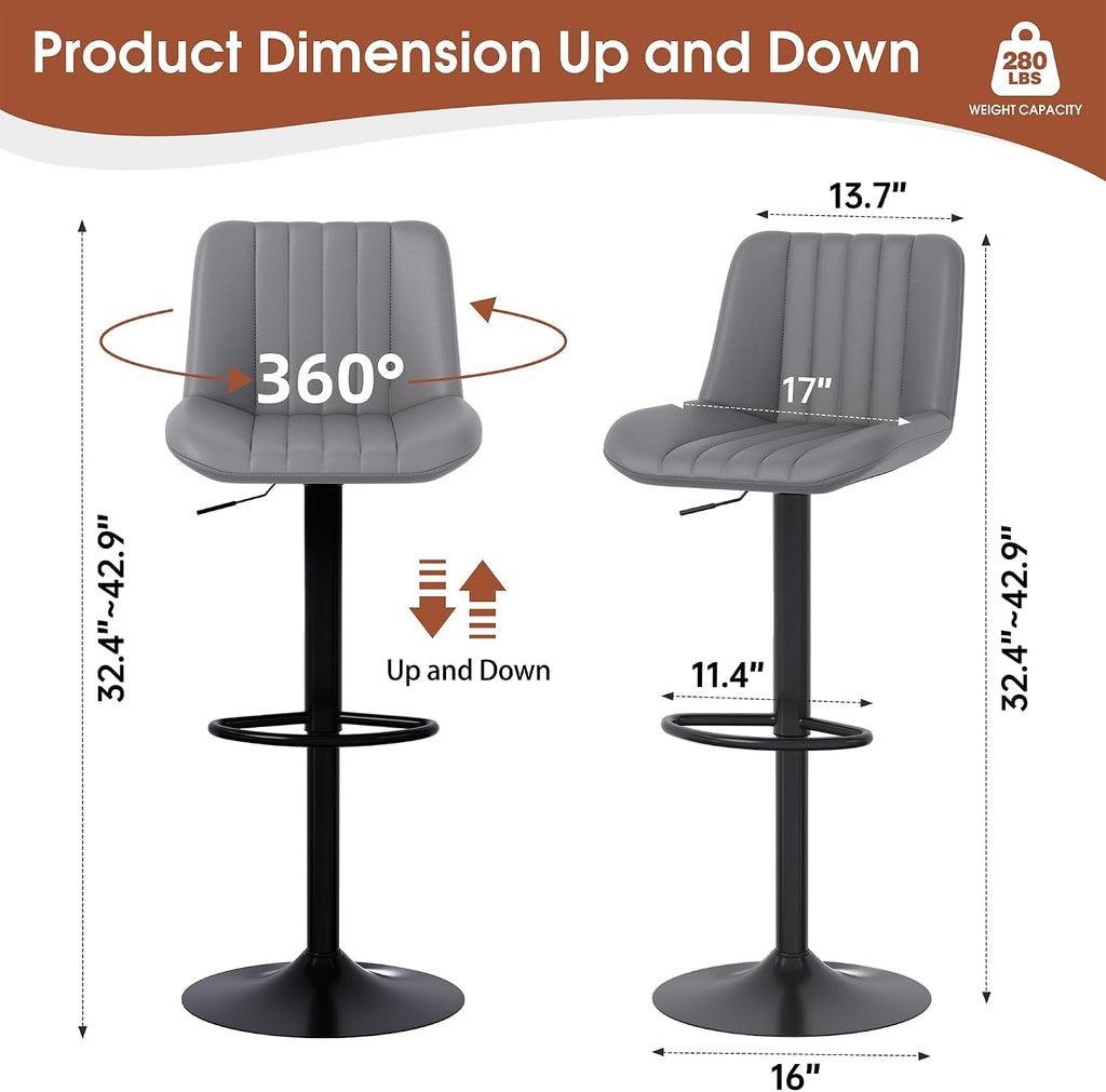 Modern Leather Bar Stools - Swivel & Height-Adjustable Bar Chairs with Footrest, Ergonomic Design Island, Home