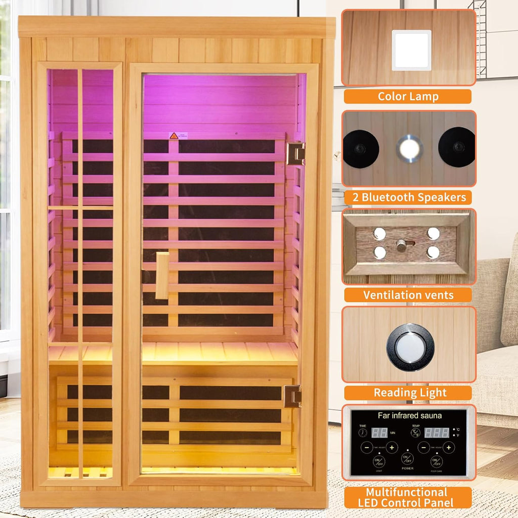 1 to 2 Person Infrared Saunas for Home, Dry Sauna for Home, Low Emf Infrared Sauna 1350W Indoor Saunas