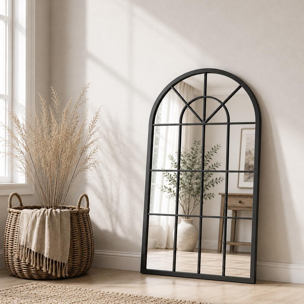 Arched Wall Mounted Mirror, 42"x30" Windowpane Bathroom Mirror
