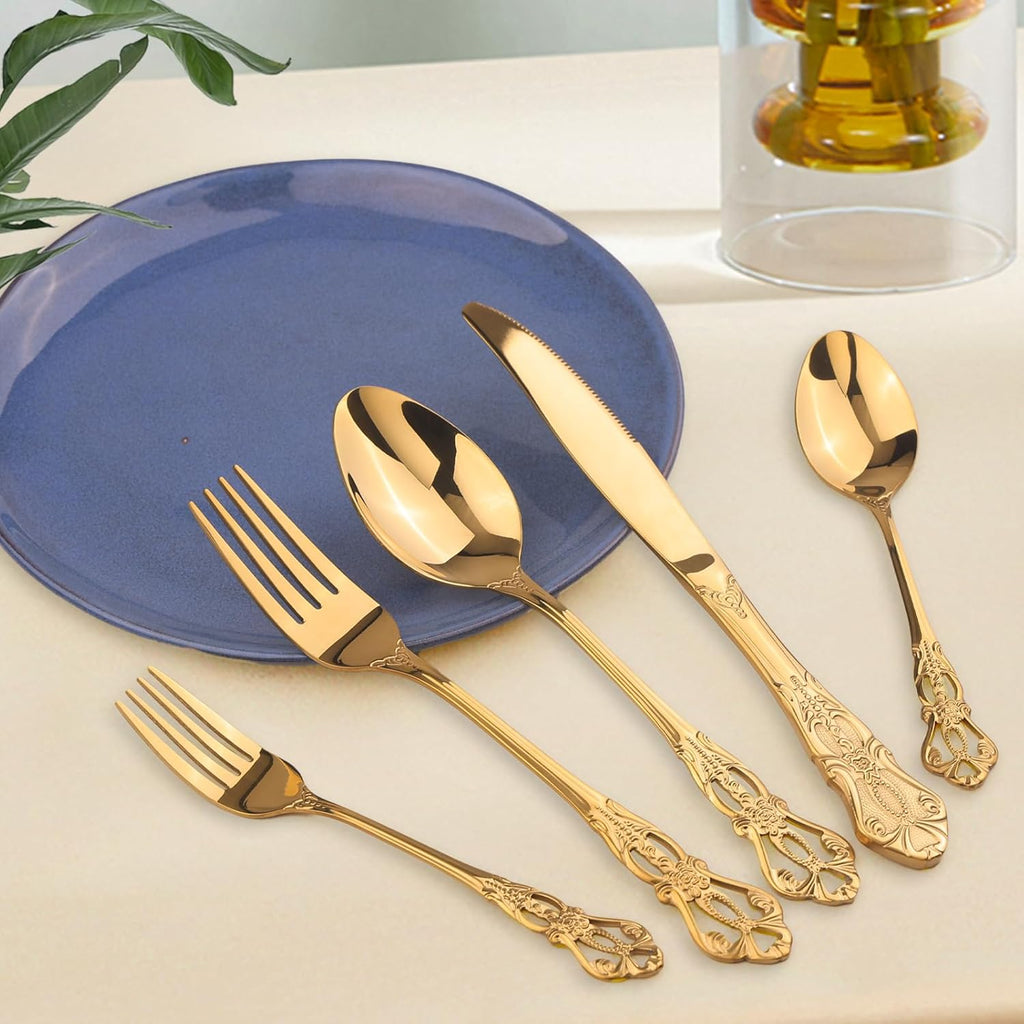 Retro Royal Gold Silverware Set With Gift Box For 8 Cutlery Set Utensils Stainless Steel Flatware 40 Pieces Kitchen