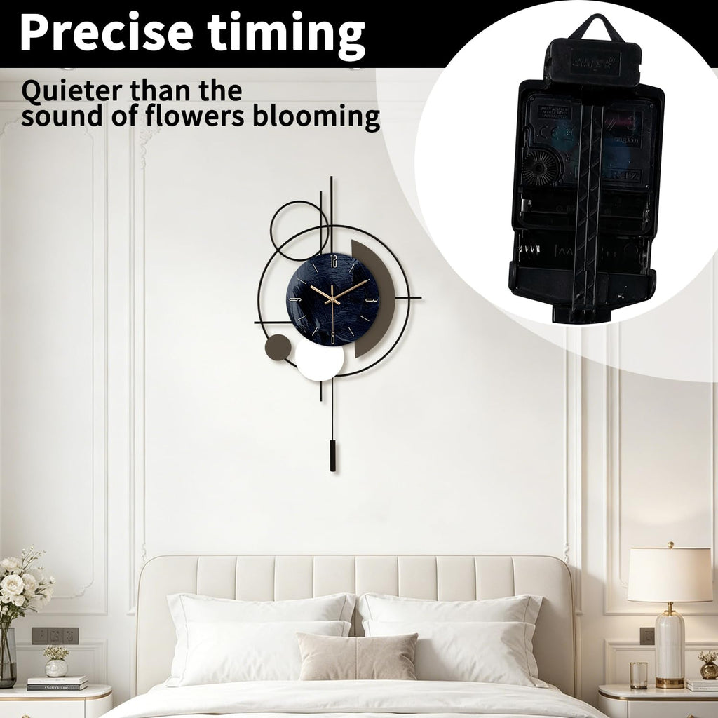 Wall Clock, Silent Quality Quartz Battery Operated with Pendulum, Large Wall Clock Kitchen Home Bathroom Bedroom Wall