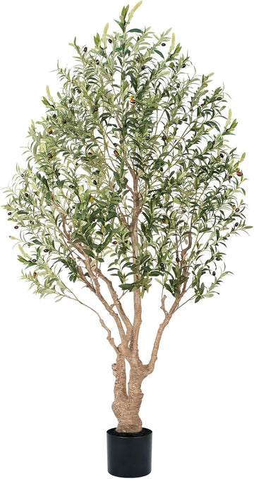 8ft Faux Olive Tree - Large Artificial Olive Tree with Realistic 1750 Leaves and 145 Olives - Lush and Elegant Fake