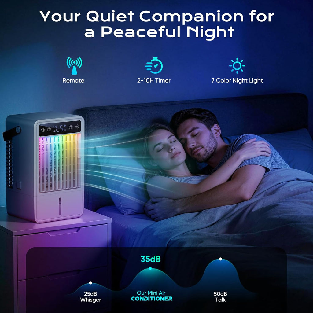 Portable Air Conditioners with 1500ML Tank, 5 Speeds Mini Evaporative Air Cooler with Remote & 2-10H Timer