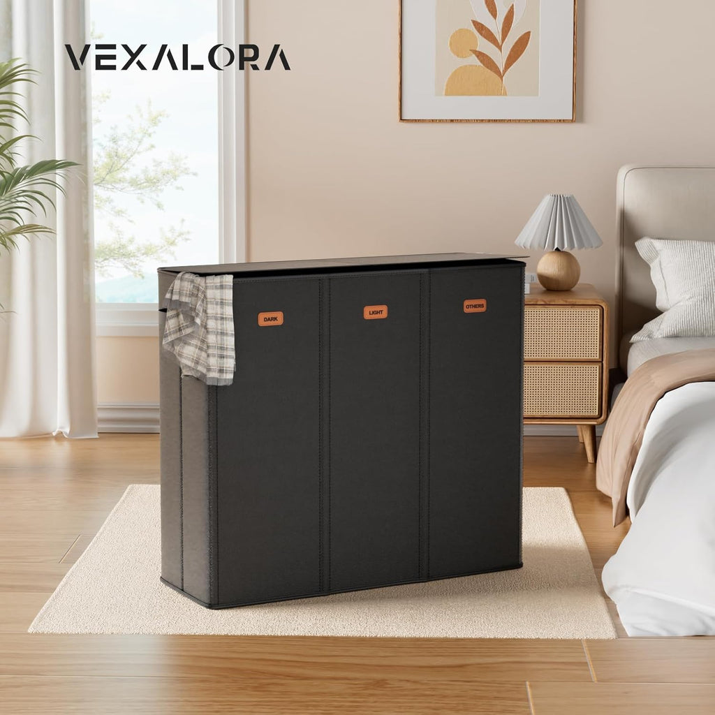 185L Laundry Hamper 3 Section, Laundry Hamper with Lid, Dirty Clothes Hamper with 3 Removable Washing Bags, Extra