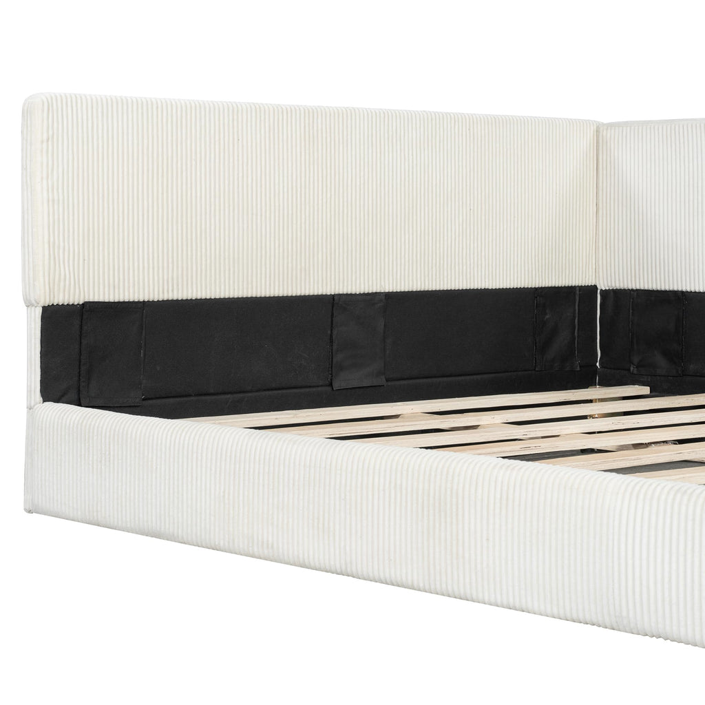 Full Corner bedframe with Comfortable backrest, Upholstered daybed, L-Shape daybed Living Room, Beige + Corduroy