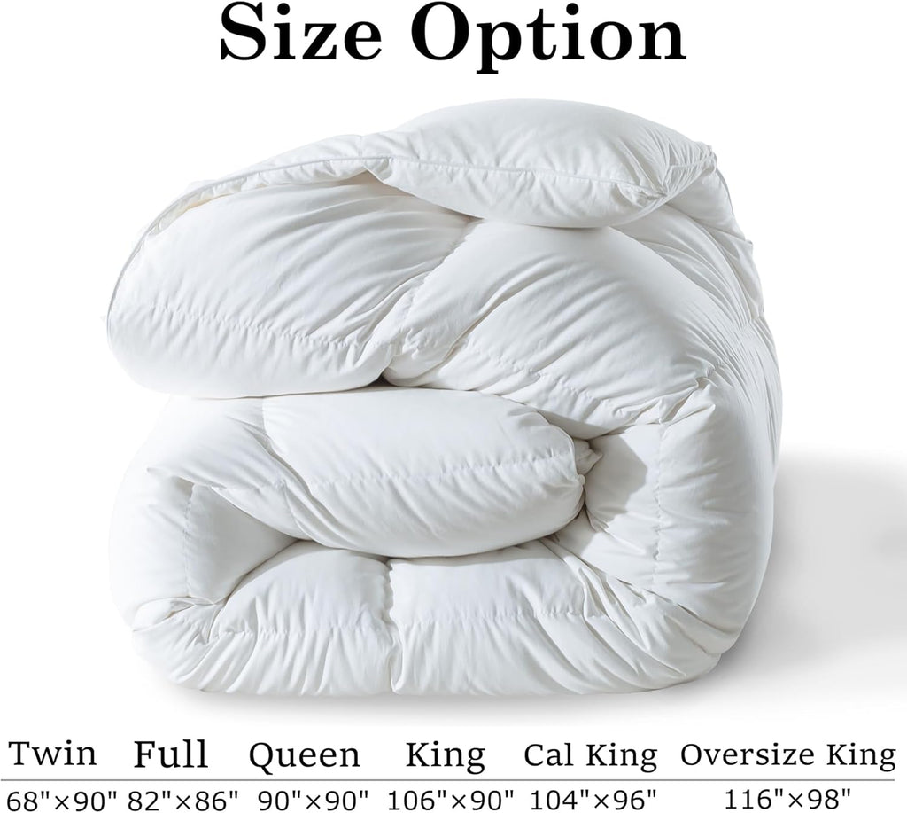 Feather Comforter Queen, Filled with Feather and Downfiber, All Season White Luxury Hotel Fluffy Bed