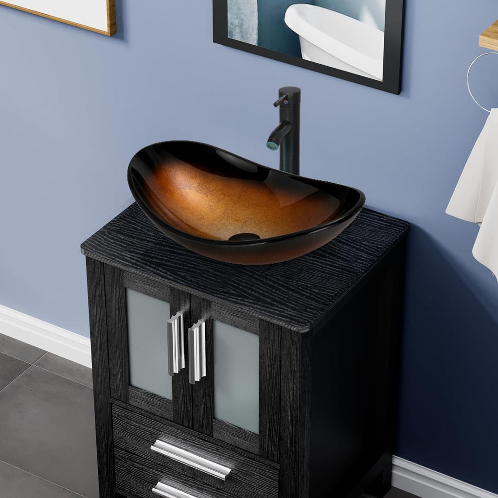 UEV 24" Black Bathroom Vanity with Vessel Sink,Modern Bathroom Vanity Cabinet