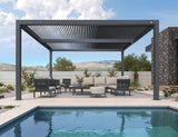 Louvered Pergola 94AS 11' x 14' Outdoor Aluminum Pergola with Shade Screen Adjustable Roof for Deck Backyard Grey