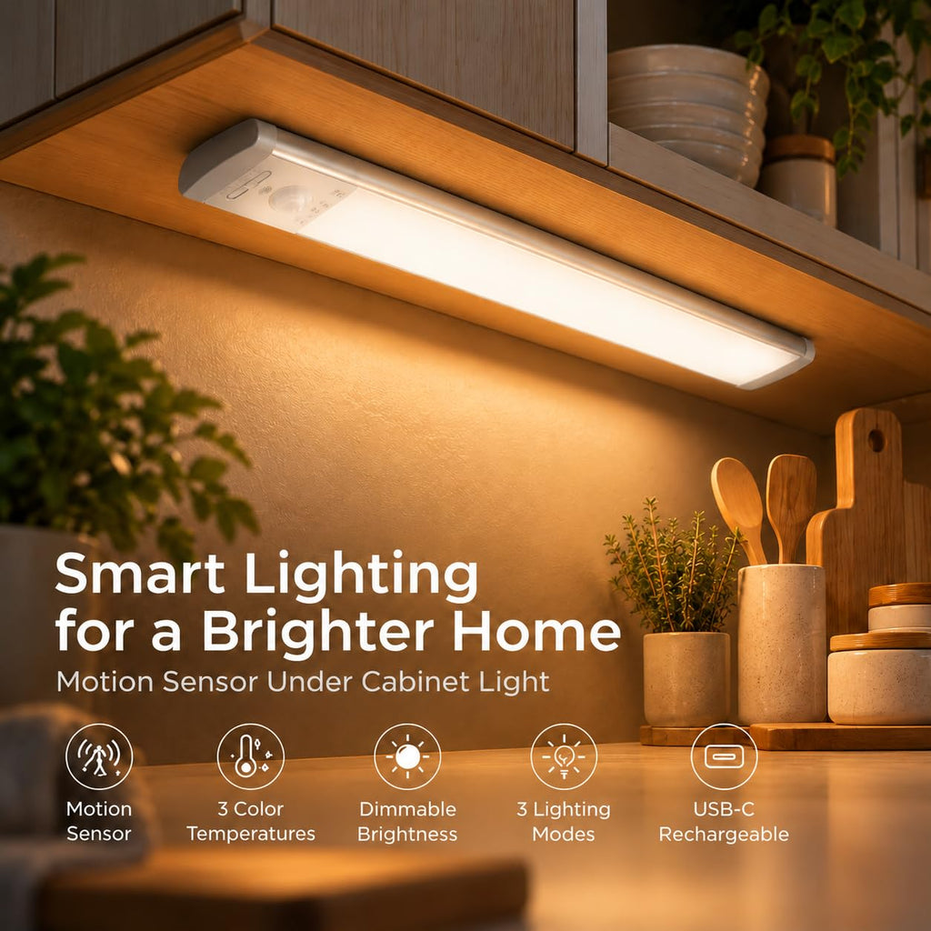 9.5 Inch Under Cabinet Lighting, 3 Color Motion Sensor Light 2 Pack